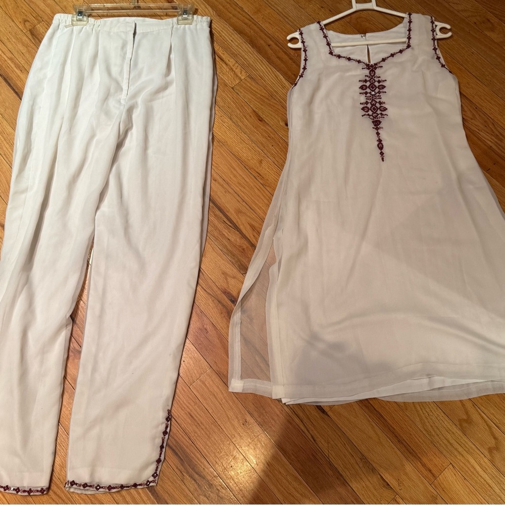 ❤️ HANDEMBROIDERED 100% Silk Chiffon Dress and Pants Set